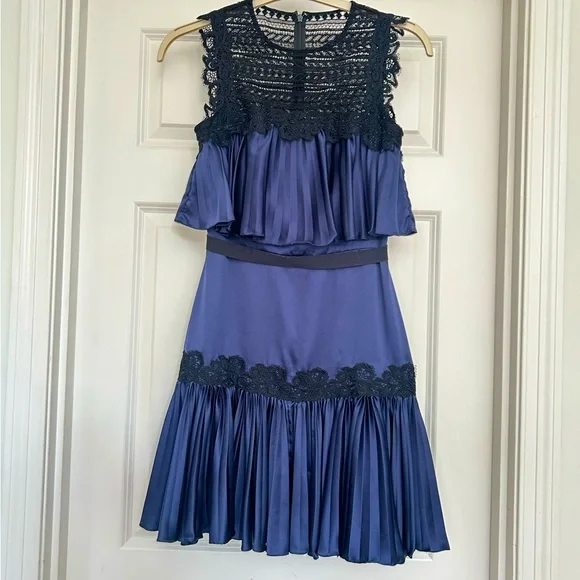 AMUR | Dresses | Amur Navy Ruffle Pleated Dress | Poshmark